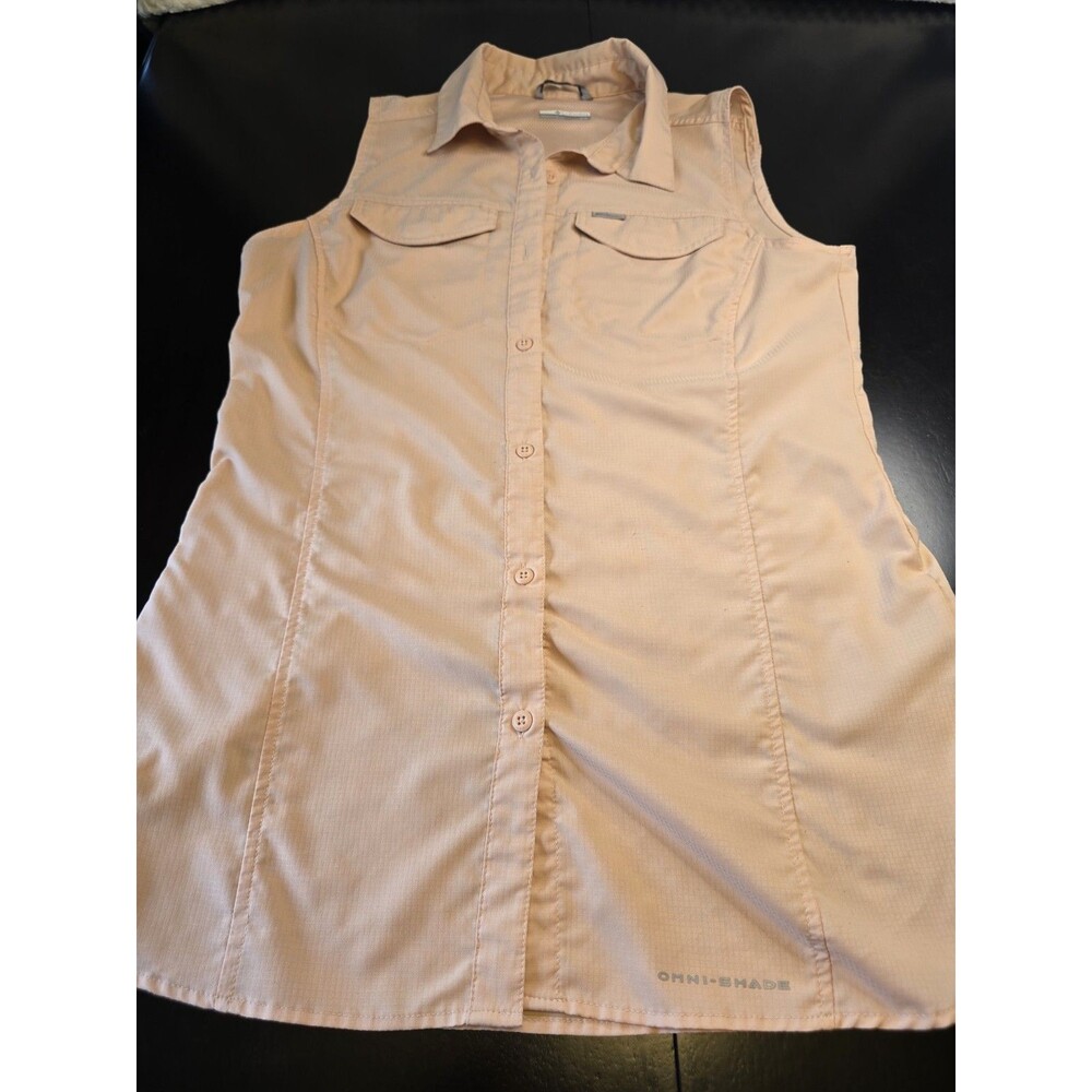 Columbia Women's M Silver Ridge Novelty Tunic Sleeveless Shirt Peach Omni-Shade